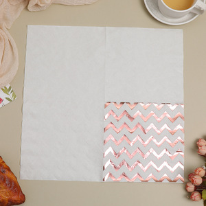 Hanlin Gold Foil Wavy Pattern Paper Napkins 330mm Square Disposable Wedding Tableware - Product Image 2