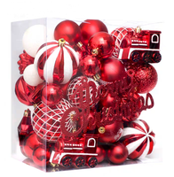 Décorations de Noël en plastique peint de luxe, 65 pièces, vente en gros de l'usine de Yiwu, OEM & ODM bienvenus, emballées en boîte, ornements de Noël