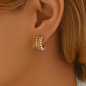 Women's Trendy <b>Charming</b> Copper <b>Hoop</b> <b>Earrings</b> C-Shape Design with Perfect Imitation Pearl Pierced Fashion Accessories Gift - Product Image 2