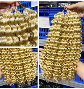 Expédition immédiate en gros # Tresses de qualité supérieure pré-bouclées en <span class=keywords><strong>cheveux</strong></span> humains vierges 100% <span class=keywords><strong>blond</strong></span> platine 613, double épaisseur, ondulations profondes et bouclées crépues - Product Image 6