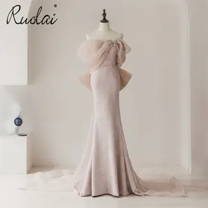 Ruolai LWC6802 Detachable Bow Train Elegant Long Gown Evening Dress Dresses for Party Gowns for Women Evening Dress