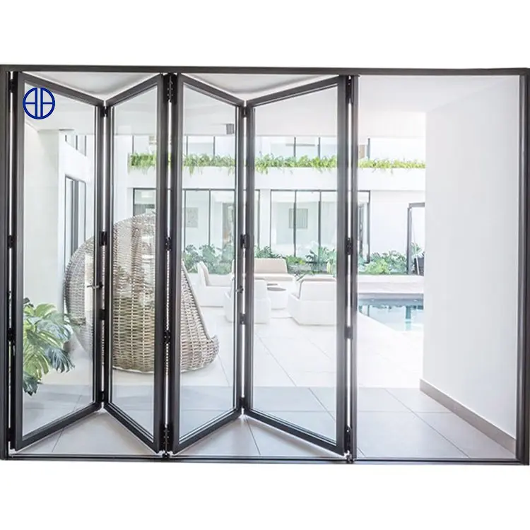 Villa Custom Folding Glass Doors Prices Thermal Break Black Partition Slide Fold Door Aluminum