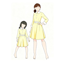 Robe assortie mère-fille bleu clair 2025 - Robe trapèze à col Peter Pan et ceinture |   Mode décontractée élégante parent-enfant