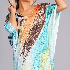 Robe Kaftan en Coton Élégante pour Femmes, Grande Taille, Imprimé Floral Fait Main, Vêtements de Détente, Prix de Gros Disponible - Product Image 1