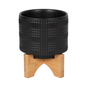 Vaso Cilindrico in Ceramica Nera per Piante, Decorativo per Interni ed Esterni, Contenitore per Patio e Ingresso - Product Image 4