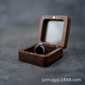 Walnut Wood Jewelry Box Square 5.5x5.5x2.5cm For Wedding <b>Ring</b> <b>Storage</b> - Product Image 3