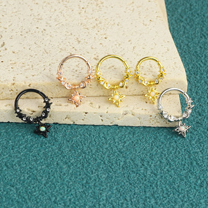 Rame CZ cerchio stella del sole con palo in acciaio inox | Pianeta luna Clicker anello <span class=keywords><strong>per</strong></span> setto elica Daith cartilagine Piercing - Product Image 4