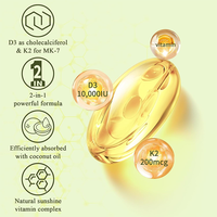Complément alimentaire en gélules molles de vitamine D3 10000 UI + K2 (MK-7) 200 mcg à absorption efficace, marque privée OEM, avec huile de coco