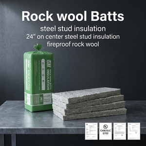 Laine de roche R22.5 6 pouces approuvée ULC <span class=keywords><strong>pour</strong></span> l'isolation acoustique et thermique des murs en ossature métallique et des poutres de <span class=keywords><strong>plancher</strong></span> résidentiels canadiens - Product Image 1