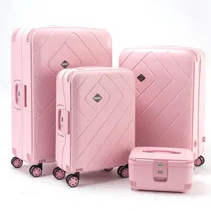 Pp Op Maat Gemaakte Lichtgewicht Handbagage Roze Koffers Trolley 4 Stuks Reisbagage Sets Rollende Bagage Met Cosmetische Koffer