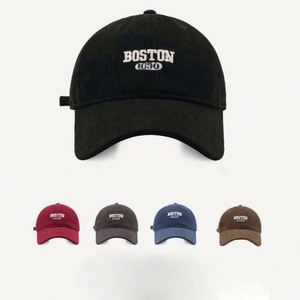 Casquette de baseball en velours côtelé personnalisée avec broderie originale du logo Boston, 6 panneaux, vente en gros - Product Image 1