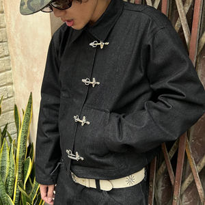 फायरमैन क्लैंप फ्लाई डेनिम जैकेट बड़ी पैच जेब पुरुषों की ओवरसाइज जैकेट 15 औंस कच्चे डेनिम बॉक्सी फिट जैकेट - Product Image 4