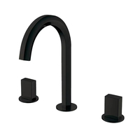 Robinet Mitigeur Mural Noir Mat en Laiton pour Lavabo, Double Poignée, Monotrou, Durable et Moderne
