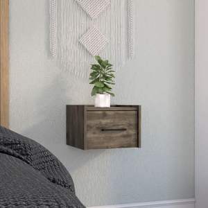 DB Boa Table de chevet murale à tiroir unique Table d'extrémité/d'appoint flottante avec poignée Marron foncé pour chambre ou appartement - Product Image 1