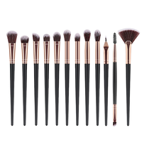 Lot de 12 pinceaux de maquillage pour outils de beauté, or champagne, noir, argent, poudre, fard à paupières, avec différentes formes de pinceaux