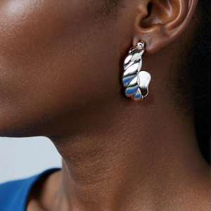 ต่างหูห่วงชุบแพลทินัมสแตนเลสทรงเรขาคณิตสไตล์มินิมอลสำหรับผู้หญิงเครื่องประดับแฟชั่นสำนักงาน - Product Image 3