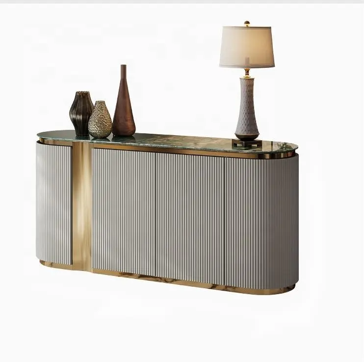momoda - Armário de buffet com tampa de couro bege, perna de metal dourada, aparador luxuoso moderno e luxuoso em mármore, novidade