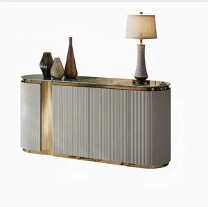 <span class=keywords><strong>Momoda</strong></span> nueva cubierta de cuero beige pata de metal dorado Aparador de lujo Moderno Lujo Mármol Top Buffet Gabinete Aparador - Product Image 1