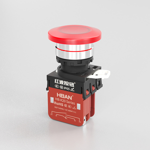 Interruptor de Botón Pulsador LED Rojo de Plástico Impermeable HBAN 10A, 22mm, Momentáneo/Fijo, 1NO1NC, Cabeza de Hongo, IP65, Control Industrial - Product Image 2