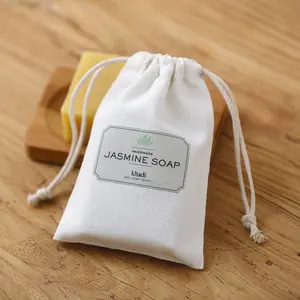 Pochette en mousseline de coton, sac à cordon pour cadeau, emballage de savon, avec ficelle en coton, logo personnalisé de bonne qualité, nouveau,