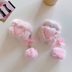 Fourrure de lapin <span class=keywords><strong>mignon</strong></span> dessin animé rose en peluche coeur aimant anti-chute accessoires pour écouteurs couverture pour <span class=keywords><strong>Airpods</strong></span> pro 1 2 3 étui pour écouteurs - Product Image 2