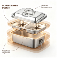 Boîte à lunch bento multicouche en acier inoxydable 304 de 1,8 L avec couvercle, pour étudiants, usage quotidien, style rétro, boîte de rangement alimentaire portable