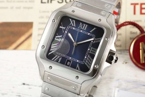 Montre mécanique automatique élégante et raffinée avec fermoir pliant en acier inoxydable, dotée d'un calendrier et d'un cadran bleu profond - Product Image 1