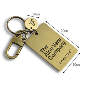 Top Selling Rectangular Charm Debossed Logo Antique Brass Metal <b>Keychain</b> - Product Image 3