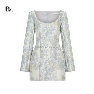 Commercio all'ingrosso Premium Boutique Custom High-end abbigliamento Premium OEM/ODM fabbrica Jacquard a collo a U Mini abito a manica lunga per le donne - Product Image 4