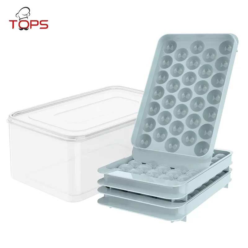 BPA Free 33 Cavities Plastic Mini Round Ice Ball Maker Mold Ice Cube Tray With Lid and Bin Ice Scoop