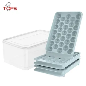 BPA ücretsiz 33 boşluklar plastik Mini yuvarlak buz topu makinesi kalıp buz küpü tepsi kapaklı ve Bin buz kepçe