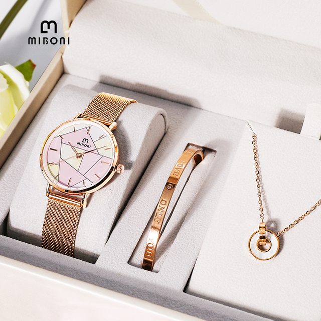 Wholesale 3pcs Women's Citizen Quartz Luxury Watch Set Stainless Steel Antique Business Fashion Pointer Necklace Box Alloy Case