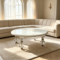 Ensemble de table basse ovale moderne en marbre avec base en cristal et plateau en acier inoxydable, meubles de salon de luxe, table centrale design