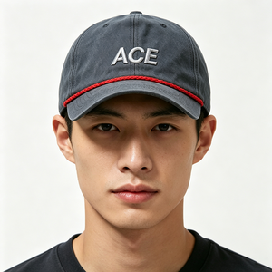 Custom Embroidery ACE 6-Panel Washed Cotton Rope Common Letter Baseball <b>Cap</b> <b>Vintage</b> Unstructured Golf Dad Hat for Outdoor Sports - Product Image 1