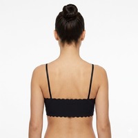 Soutien-gorge Confortable Sans Armature à Bord Ondulé, Col en V, Bonnet 3/4, Bretelles Réglables, Léger, Sans Couture, en Nylon Côtelé