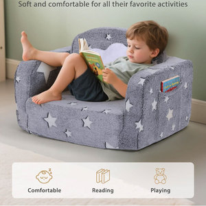 Sofá convertible para niños Giving Tree de 42.1 pulgadas en gris con diseño de estrellas, sofá plegable con almohada y manta para niños pequeños. - Product Image 5