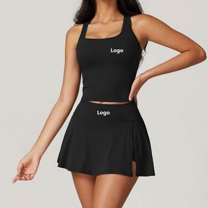 Custom Logo Front Women Quick Dry Breathable Slim Fit <b>Back</b> Tank Top & Tennis Skirt Set <b>Heat</b>-Transfer Printed Sustainable Fabric - Product Image 1