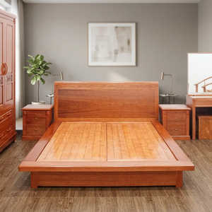 Mahogany Wood Handcrafted <b>Platform</b> <b>Bed</b> with Storage PU Surface Finish and Elegant Design - Product Image 3