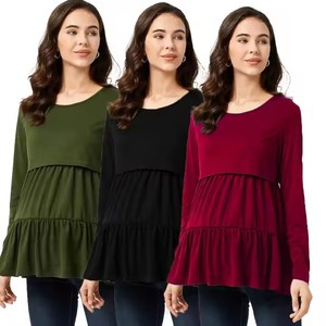 Vêtements de maternité pour femmes enceintes, col rond à manches longues, T-<span class=keywords><strong>shirt</strong></span> lactable pour le printemps et l'automne, vente en gros pour les Américains d'Europe - Product Image 2