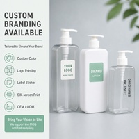 Bouteille pompe carrée plate en plastique personnalisée pour après-shampoing ou savon liquide 300ml 10oz 400ml 13.5oz 500ml 17oz