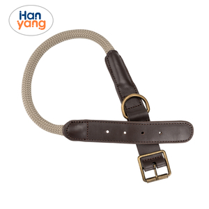 HanYang OEM Custom Durable Pets Country <strong>Dog</strong> Rope <strong>Collar</strong> Braided Cotton and <strong>Rolled</strong> <strong>Leather</strong> <strong>Dog</strong> <strong>Collar</strong> for Medium <strong>Dogs</strong> - Product Image 2