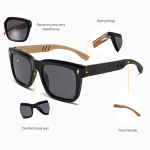 Lunettes de soleil unisexes transfrontalières, monture carrée noire, verres PC TAC, protection UV400 polarisée, style conduite - Product Image 3