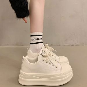 2026 Spring New Ladies Soft Leather White Platform Sneakers, Cushioned Flexible Soft <b>Sole</b> Height Boosting - Product Image 6