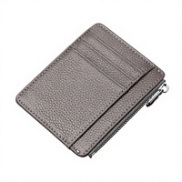 Dompet Kartu Kulit Pebble Grain dengan Kantong Koin Ber-resleting, Tempat Kartu Kredit Minimalis, Dompet Saku Depan Tipis, Grosir