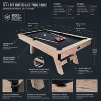Table de billard en bois OEM 7ft 8ft en MDF et PVC pour salle de jeux intérieure, sous-sol, couleur personnalisée, avec accessoires, vente en gros