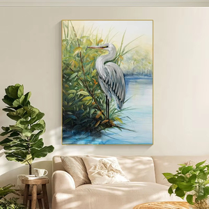 Grue, peinture à l'huile 100% peinte à la main, art mural pour la maison, chambre à coucher, salon, peinture décorative, peinture animale suspendue - Product Image 3