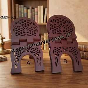 Soporte Plegable de Madera Pulida Ecológico para Libros Religiosos, Diseño Tallado, Estilo Imitación Antigua, Origen India, para Corán y Gita - Product Image 3