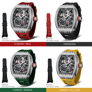 Automatic <b>Watch</b> <b>Rectangular</b> Case Skull Dial Diamond‑Inlaid Bezel Black Silicone Strap Luxury Mechanical Men Wrist <b>Watch</b> - Product Image 5