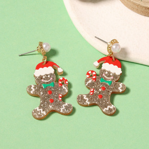 Pendientes de Hombre de Jengibre con Purpurina Navideña y Perlas Colgantes, Accesorios Festivos Modernos para Mujer - Product Image 2