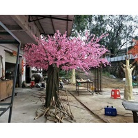 300cm height cheap fiberglass umbrella shape artificial pink peach blossom plants trees , wholesale flower tree artificial